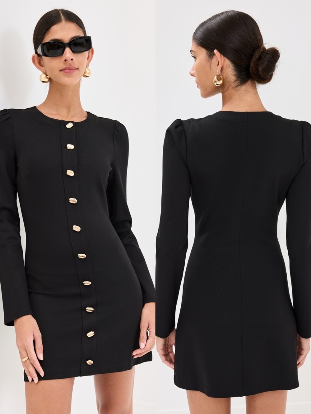 Reformation Micah Dress Mini Long Sleeve Stretch Jersey Button Front Black